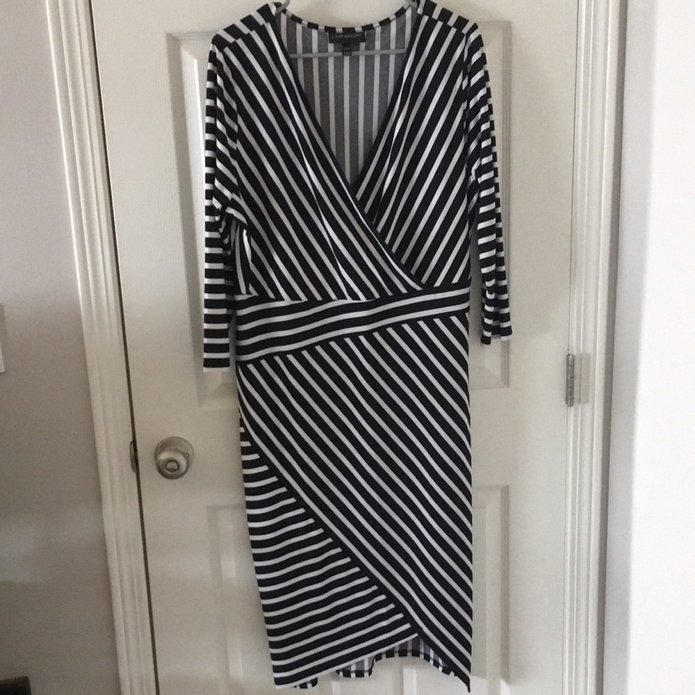 Black and white asymmetric wrap dress